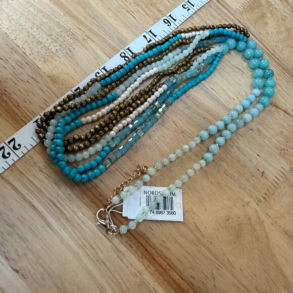 Multi-Strand Beaded Necklace In Turquoise Gold & White - Picture 6 of 9